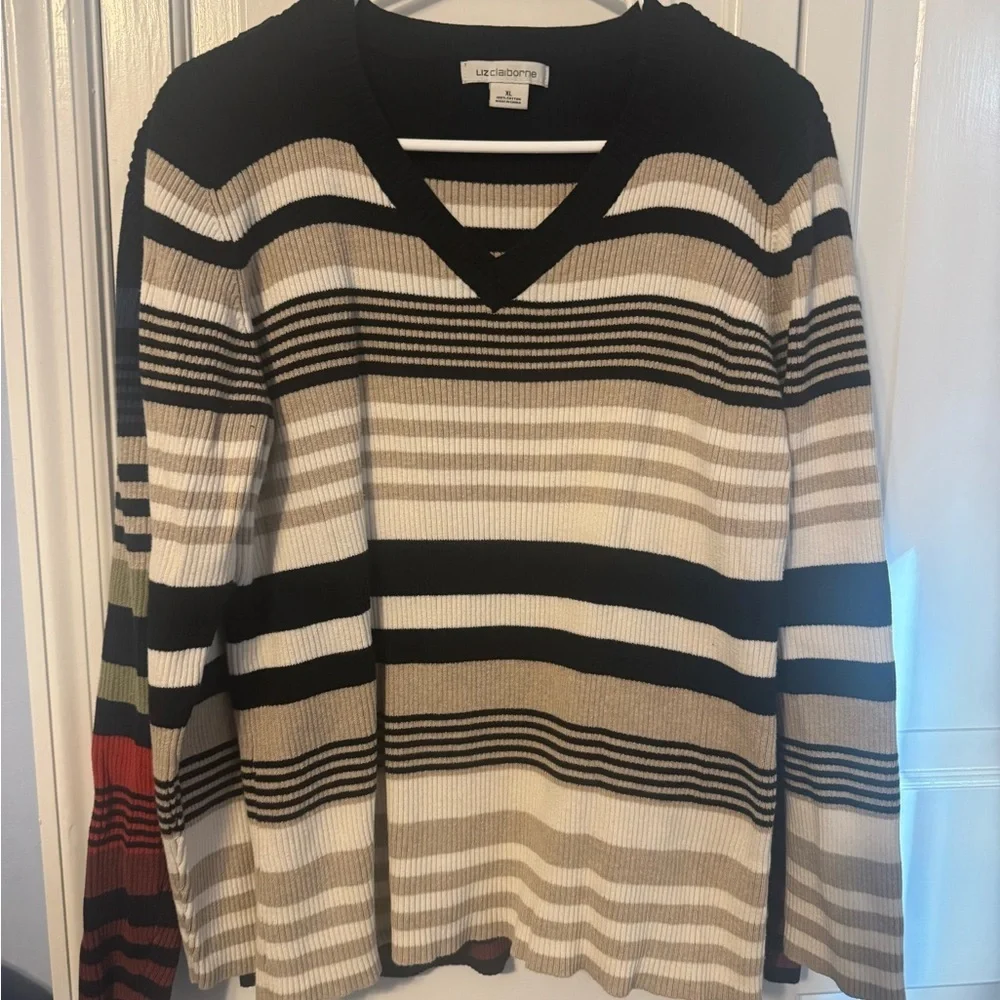 🧶 Liz Claiborne Women’s Striped Cotton Sweaters – Size XL (Lot of 2) - Picture 10 of 12